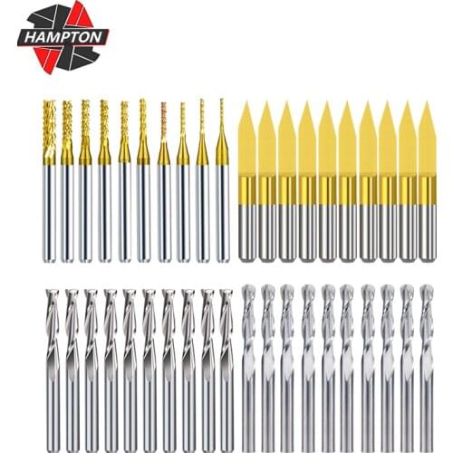 10/40pcs 3.175mm Titanium Coated Essential Corn Router Bit Flat End Mill PCB Carbide Router Bits Set for CNC Milling Tools