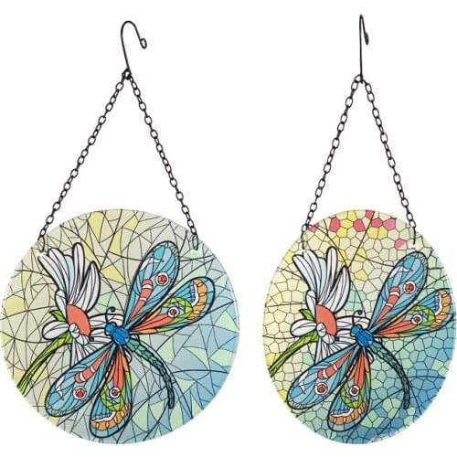 2pcs Dragonfly Glass Suncatcher Mosaic Hanging Decorations for Window Garden Outdoor and Table Miniature Statues and Sculptures