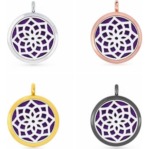 30mm Rose Gold Hollow Lotus Aromatherapy Essential Oil Perfume Diffuser Locket Pendant with 6pcs PadS Fit Necklace key Chains