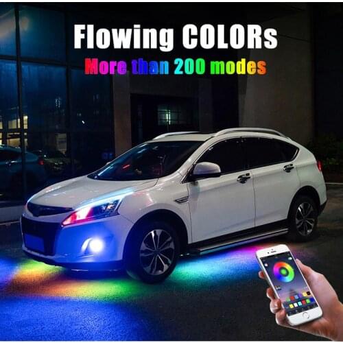 4PCS 12V IP68 Bluetooth App Control Flowing Color RGB LED Strip Under Car 90 120 Tube Underglow Underbody System Neon Light
