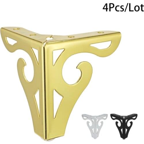 4Pcs/set Metal Furniture Legs with Rubber Feet Pad Cabinet Table Legs Hollow Carving Hardware Sofa Furniture Foot Level