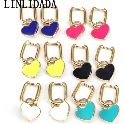 8Pairs fashion colorful enamel hoop earring, gold filled heart drop earring for women ladies jewelry