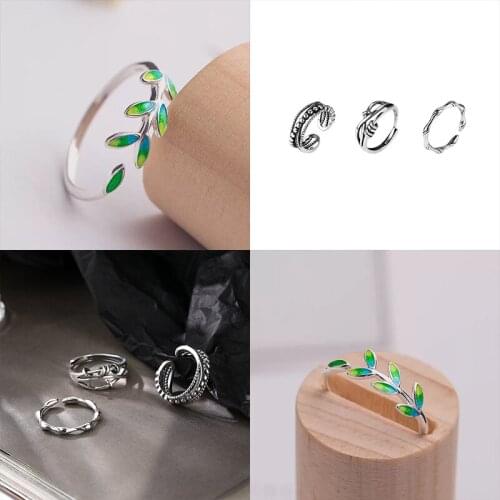 925 Sterling Silver Pin Thai silver retro antique exquisite hand jewelry, fresh green bud style ring, New Year gift