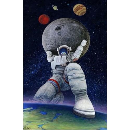 Astronaut earth scenery DIY Diamond painting Astronauts hold moon Diamond Embroidery cross Stitch Rhinestone Mosaic Painting