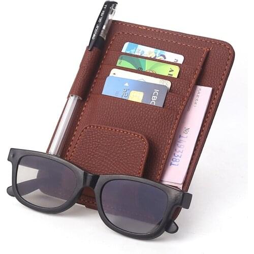 Car Sun Visor Organizer, Auto Interior Accessories Pocket Organizer, Car Truck SUV PU Leather Storage Holder, with Multi-Pocket