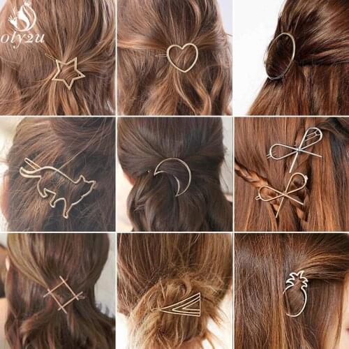 Boho Hair Clip Geometric Star Heart Round Moon Cat Hairpin Women Hair Accessories Leaf Headwear Hair Accessories Trendy Gift