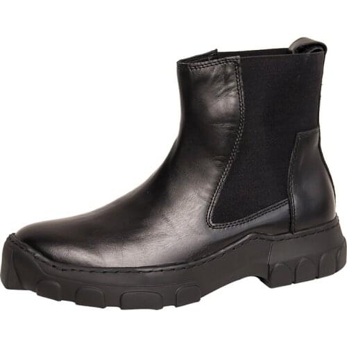 Bmante Men Boots Winter Genuine Leather Snow Boots Slip On Ankle Chelsea Boots High Top Platform Shoes Gothic Dark Owen Sneakers