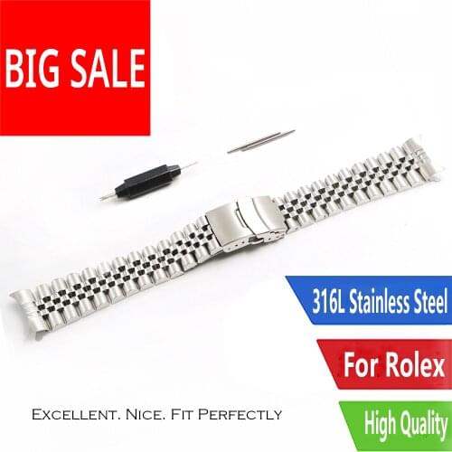 CARLYWET 20 22mm Silver Steel Watch Band VINTAGE Jubilee Bracelet Clasp Hollow Curved End Solid Screw Links For Rolex Seiko