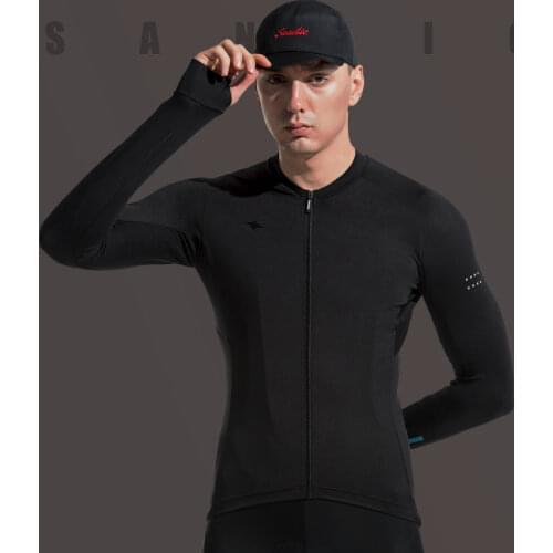 Santic Cycling Long Sleeve Shirts for Men Breathable MTB Road Bike Jersey with Pockets Reflective Full Zipper Bicycle Sportswear