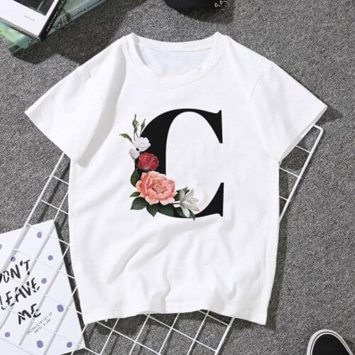 26 English Alphabet Print Tshirt Harajuku Casual White Tops T Shirt Women 2020 New Summer Female T-Shirt