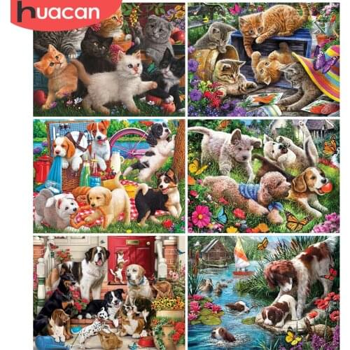 HUACAN 5d Diamond Painting Full Drill Square Dog Diamond Embroidery Cross Stitch Animal Mosaic Needlework Handmade Gift