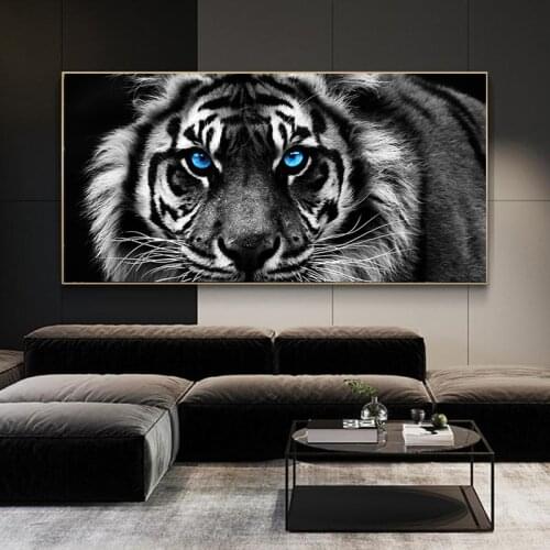 Black and White Tiger Art Canvas Painting Animal Poster and Living Room Home Decoration Black and White Wall Art Poster