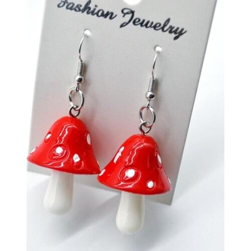 Jisensp Creative Red Purple Acrylic Mushroom Pendant Earrings Women Cartoon Dangle Earring Accessories Sweet Girl Jewelry Gift