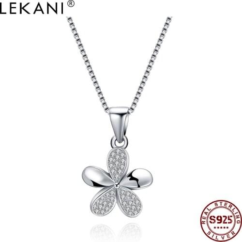 LEKANI 100% 925 Sterling Silver Jewelry Little Fllows Plant Cubic Zircon Pendant Necklace Romantic Style Birthday Present New