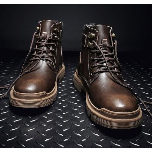 Fashion Brown Men Martin Boots Buckle Design Mens Motorcycles Boots Thick Bottom Goth Style Ankle Man Chunky Boots botas hombre