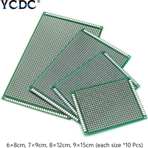40Pcs Set 6x8 7x9 8x12 9x15cm Printed Circuit Board PCB Duel Sides Prototype Breadboard 4 Sizes