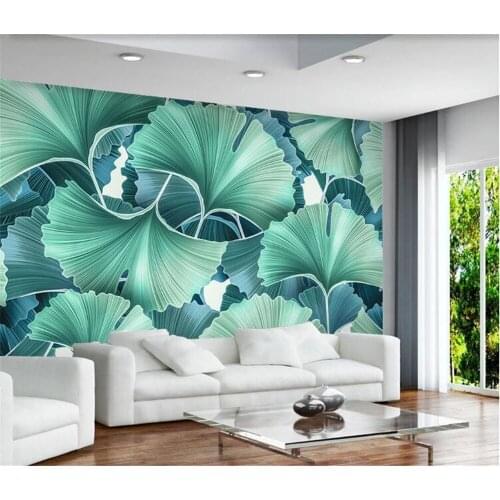 Bacal custom large 3D wallpaper mural Nordic small fresh rural hand-painted green ginkgo leaf living room background wall huda