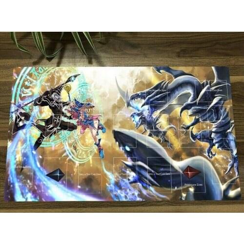 NEW Yu-Gi-Oh Blue-Eyes White Dragon & Dark Magician Yugioh Playmat Mouse Pad TCG CCG OCG Mat with Zones + Free Bag Gift