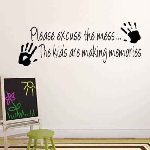 Please excuse the mess quote wall sticker cute hands vinyl home decoration papel de parede stickers adesivo de parede 8393