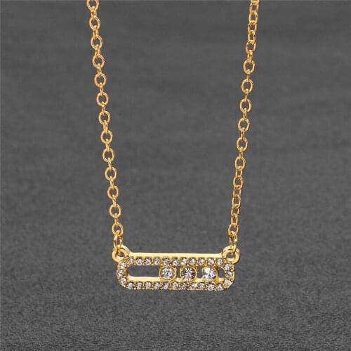 Luxury Crystal Pendant Necklace For Women Dainty Metal Chain Rose Gold 3 Dot Geometric Necklace Party Gifts