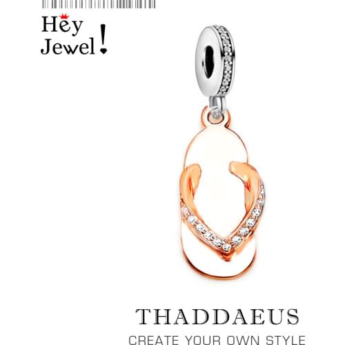 Charms Flip Flops Slipper Rose Gold Color Jewelry Making Fit Bracelet,2020 Spring Brand New Trendy 925 Sterling Silver