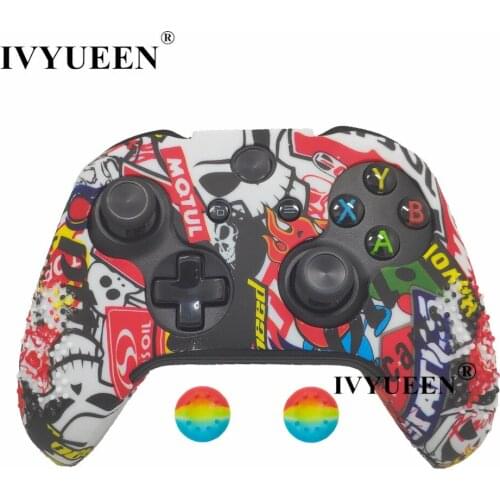 IVYUEEN Printing Protective Skin for Microsoft Xbox One X S Slim Controller Silicone Case with Analog Thumb Stick Grips Caps