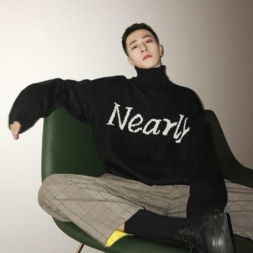 2020 Winter Couple Harajuku Sweaters Casual Oversize Mens Pullovers Korean Streetwear Turtleneck Soild Color Male Sweater