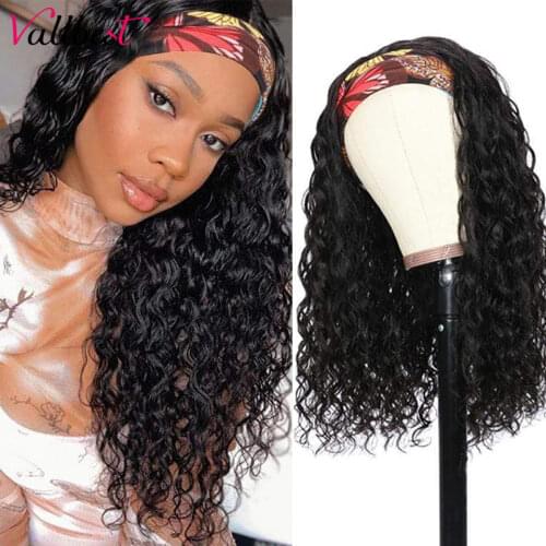 Vallbest Headband Wig Human Hair Wigs For Women Brazilian Water Wave Wig Human Hair Scarf Wig Remy Glueless Curly Headband Wig
