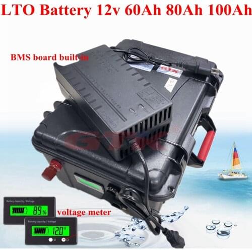Waterproof LTO 12V 60Ah 70Ah 80Ah 100Ah Lithium titanate battery 12V with 50-100A BMS for trolling motor RV yacht + 10A Charger
