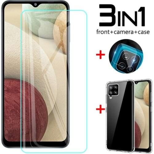 3 in 1 Tempered Glass Transparent Soft Case 6.5" for Samsung Galaxy A12 Full Screen ProtectorSoft Sumsung Camera Lens Film Glas