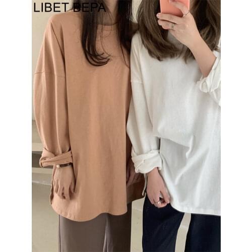 New 2020 Autumn Winter Womens Bottoming Oversize Solid Multi Colors Casual Fashionable T-shirt Minimalist Long Sleeve Tops T601