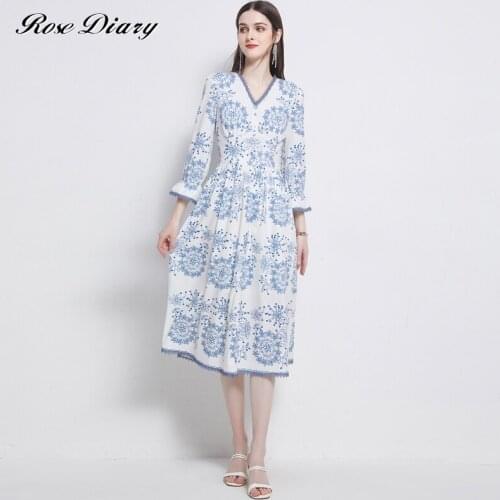 A-line Floral Vestidos Draped Vintage Dress Elegant V-neck Empire Ladies Frocks for Women Full Flare Sleeve Ruffles Midi Dress