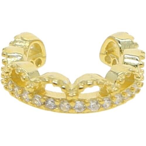 Gold Color Clear Cubic Zirconia CZ Geometric Crown Line Circle No Piercing 925 Sterling Silver Women Ear Cuff Clip On Earring