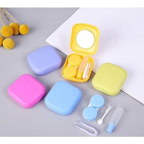 1pc New Mini Square Contact Lens Case with Mirror Women Colored Contact Lenses Box Eyes Contact Lens Container Lovely Travel Kit