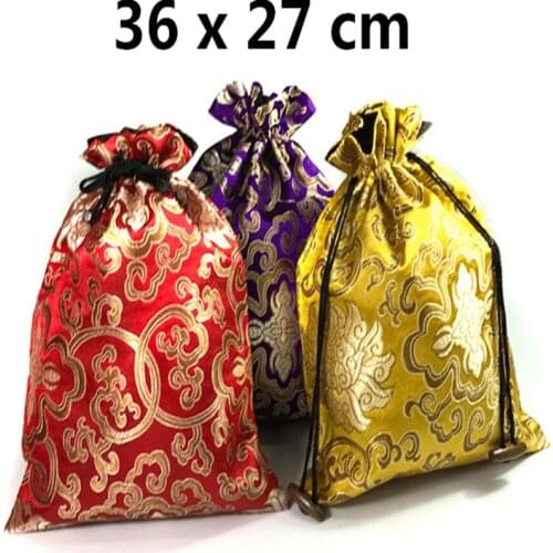 11x14.5 inch Jacquard Floral Luxury Extra Large Gift Bags Christmas Chinese Silk Brocade Drawstring Pouches Shoes Dust Covers
