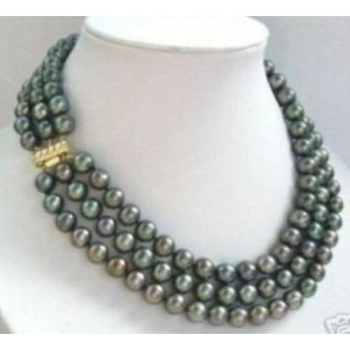 3 row 7-8mm natural tahitian black pearl necklace