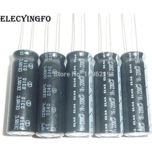 5pcs 2200uF 16V2200UF ELNA 10x30mm TOP GRADE Original 16V2200uF Aluminum Electrolytic capacitor