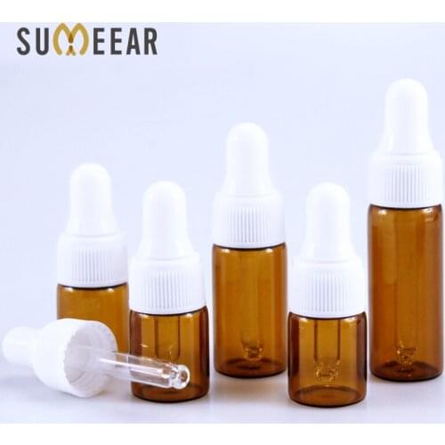 50Piece/Lot 2ml 3ml 5ml Portable Amber Glass Dropper Bottle Brown Color Essential Oil Bottles Sample Test Bottle