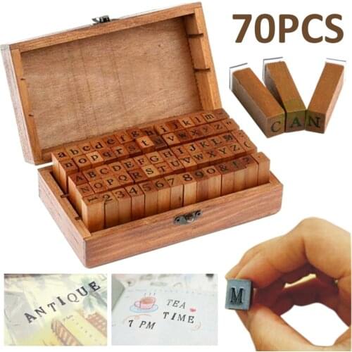 70Pcs/Set Rubber Stamp Letter Number Alphabet Wooden Box Case Multipurpose Alphabet Letter Stamps Scrapbooking Decoration