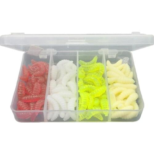 80% Hot Sale 100Pcs 4 Colors Maggot Grub Soft Fishing Lure Hooks Smell Worms Glow Shrimps Fish Lure Worm Silicone Soft Bait Tool