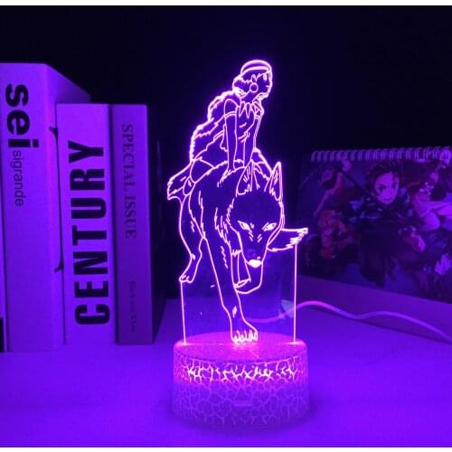 Anime Princess Mononoke San 3D LED White Base Light for Kids Bedroom Decor Brithday Gift Night Light Manga Room Desk Lamp