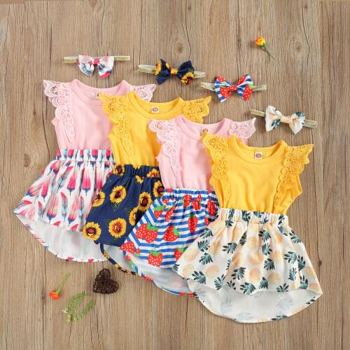 Citgeett Summer Newborn Baby Girls Romper Dress Lace Fly Sleeve Jumpsuit Skirt Hair Band Clothes