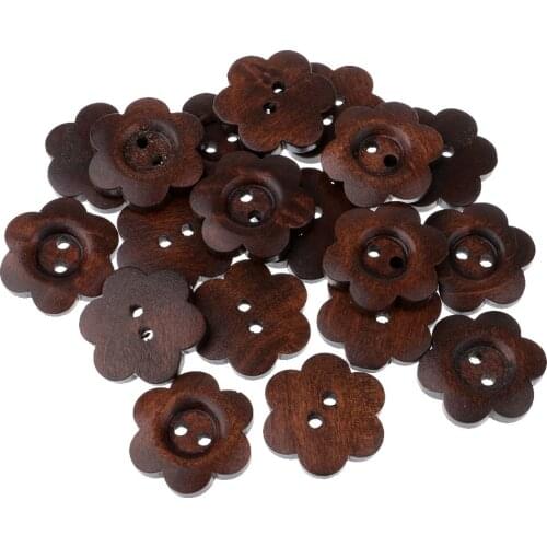 20 Pieces Flower Shape 2 Holes Wooden Buttons for Sewing on Clothing 23mm