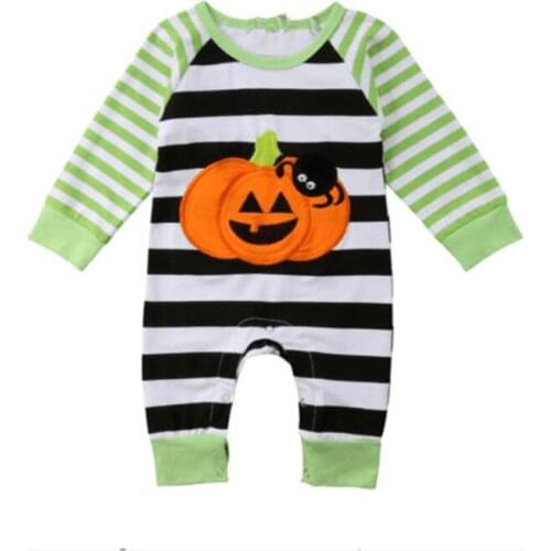 Halloween Pumpkin Children Stripe Climbing Spring and Autumn Cotton Round Neck Long Sleeve Casual Cute for Baby Toddler Boy Girl