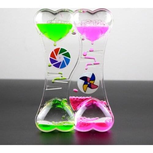 Double Heart Liquid Motion Bubble Drip Oil Hourglass Timer Clock Kids Toy Gift