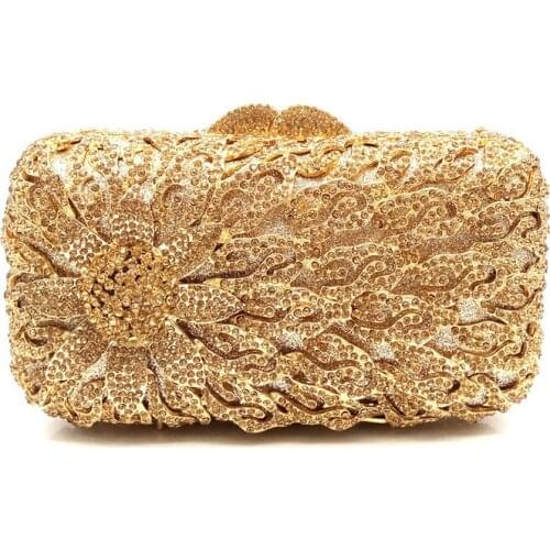 Elegant women evening party handbag diamonds luxury wallet clutches ladies sun flower crystal purses bridal wedding party purses