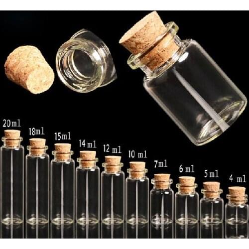 6ml 20Pcs/Lot Mini Glass Bottle Vials Charms Pendants Clear Transparent Bottles With Cork 22*35mm