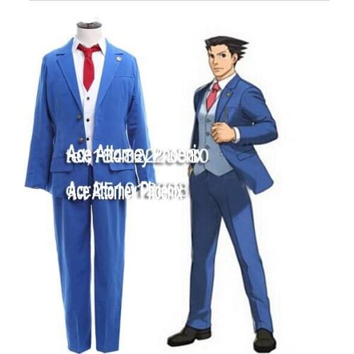 Japanese Anime Ace Attorney Phoenix Wright Naruhodo Ryuichi Naruhodou Ryuuichi Gyakuten Saiban Cosplay Costume