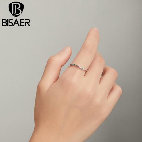 Bisaer 925 Sterling Silver Rainbow Bridge Elegance Finger Ring For Women Silver Wedding Anniversary Jewelry Gift ECR705