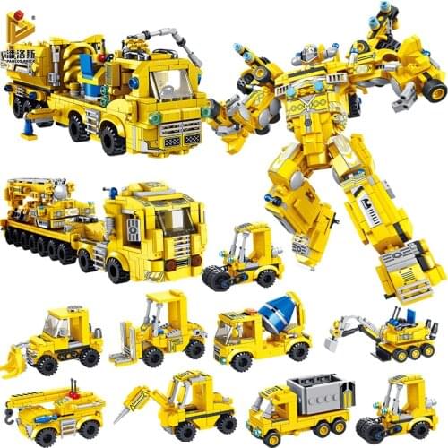PANLOS 723pcs 8 IN1 Engineering Vehicle Ares MOC Crane Digger Shredder Building Blocks Childrens Toy Stickers Gift Small Bricks